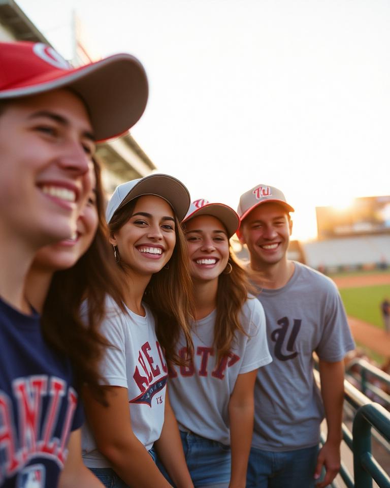 Group of friends at a baseball stadium